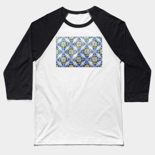 Portuguese azulejos. Orange stars with blue and white circles Baseball T-Shirt